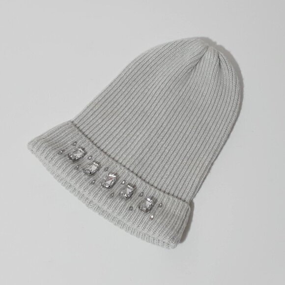 NWOT Indigo light grey beanie hat with crystal embellishments - Picture 10 of 12